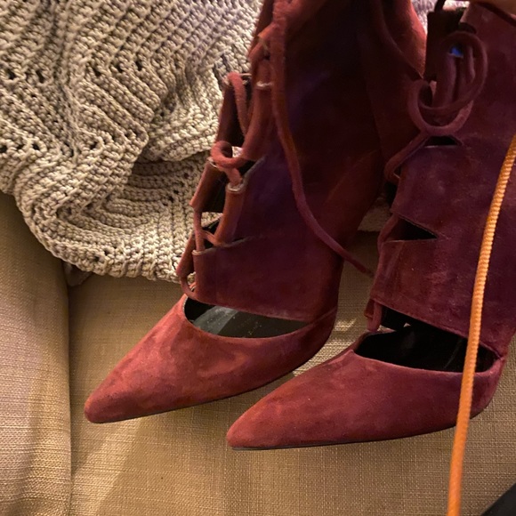 Deep Maroon stiletto lace up booties - Picture 2 of 2